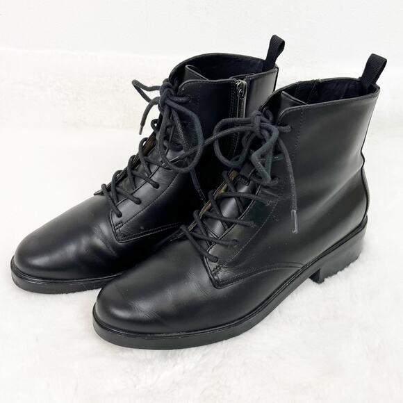 Everlane Women’s The Modern Utility Black Leather Lace Up Ankle Moto Boots 9 - Picture 4 of 15